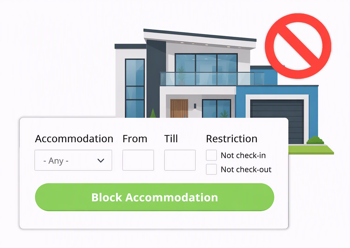 Ecrã de bloqueio de datas de alojamento no sistema Hotel Booking